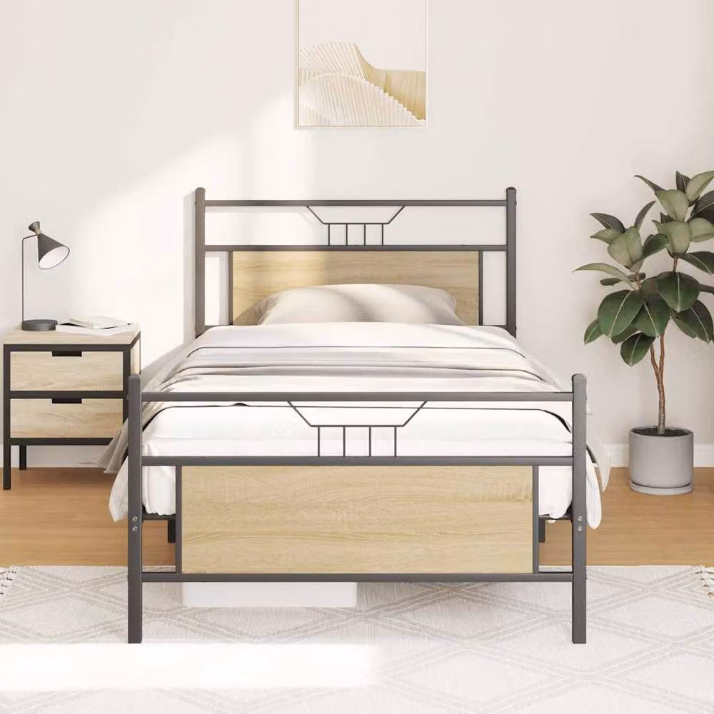 Berkfield Home Sonoma Oak Bed Frame in Brown, W/D/H: 100 x 190 cm – 2