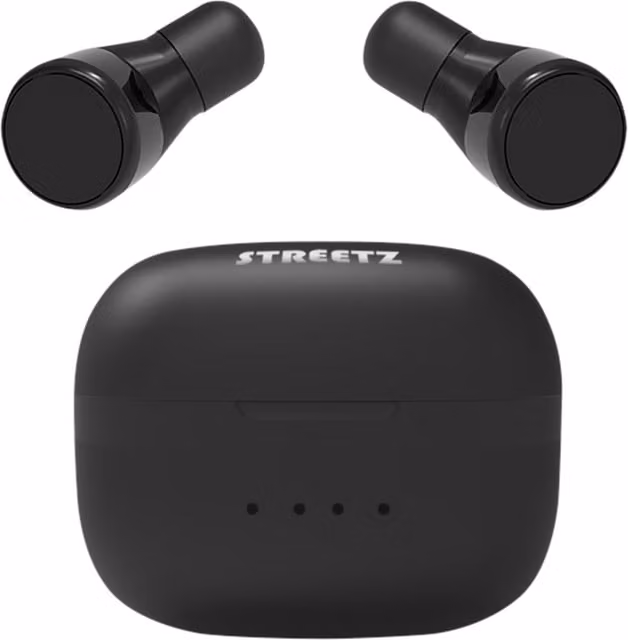 Streetz True Wireless Stay in Ear Dual Earbuds with Charging Case, Black