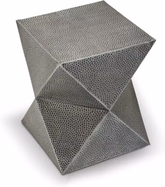 Orsina Modern Geometric Inverted Triangular Metal Stool in Grey with Antique Zinc Finish