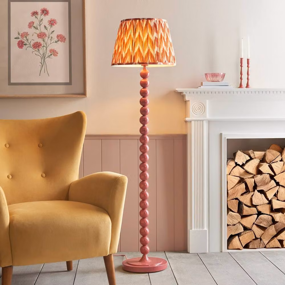 Netlighting Higgledy Gloss Pink Floor Lamp with Orange Fabric Zigzag Shade and E27 Socket – 2
