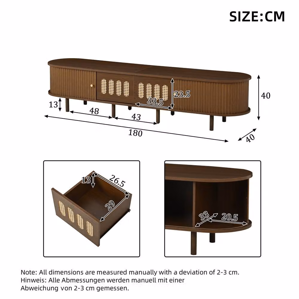 BTM Oval Walnut TV Stand in Brown with 2 Drawers and 2 Roller Doors, W/D/H: 180 x 40 x 40 cm – 3