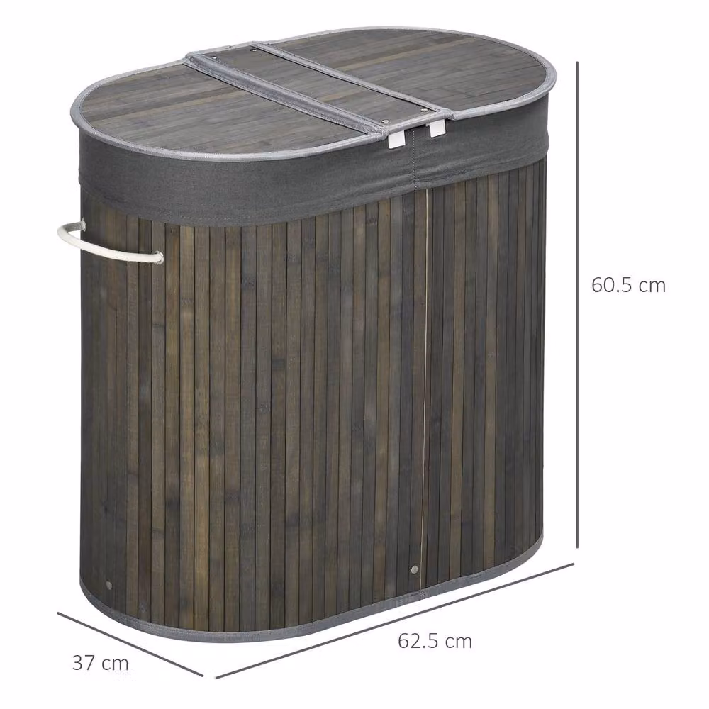 STILVORA 100 L Laundry Basket with Lid and 2 Compartments in Grey – 2