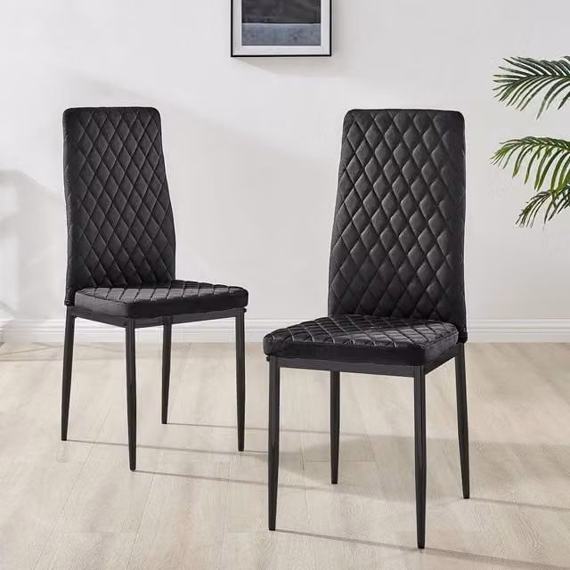 FurnitureboxUK Set of 4 Milan Velvet Dining Chairs with Black Legs - Black