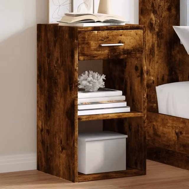 Berkfield Home Bedside Cabinet in Smoked Oak Brown, W/D/H: 35 x 34 x 65 cm