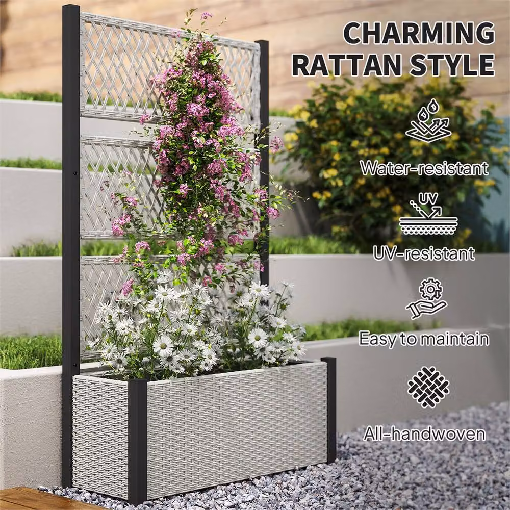 EONLION Grey Steel Raised Garden Planter Bed with Trellis for Climbers – 4