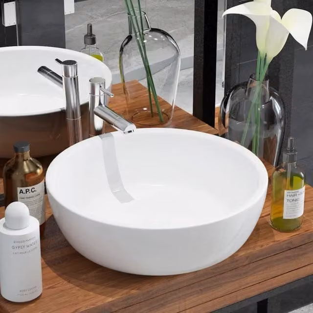 Berkfield Round Ceramic Basin in White, Diameter: 42 cm, Height: 12 cm