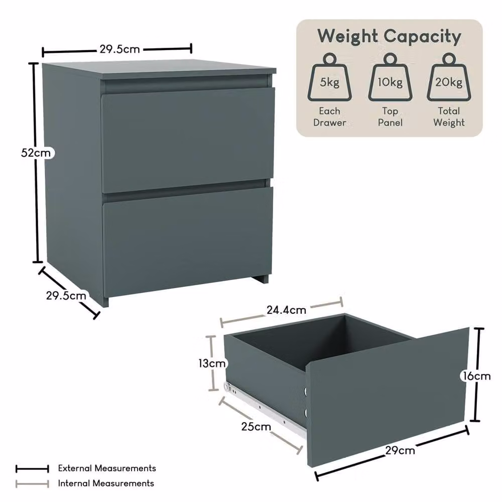 SPETLEK 2 Drawer Green Bedside Table Chest of Drawers in Scandinavian Style – 2