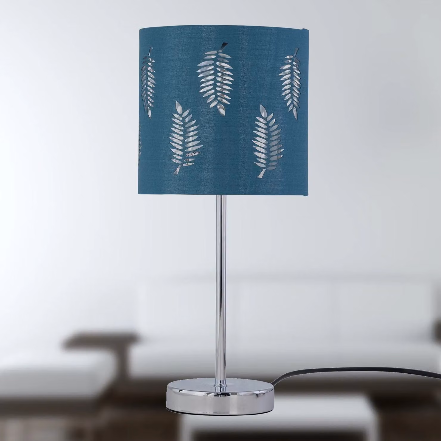 First Choice Lighting Chrome Touch Operated Dimmable Table Lamp with Teal Fabric Shade – 4