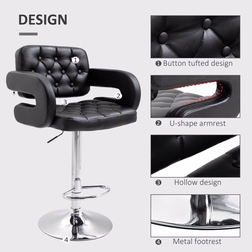 Wyld Haus Rina Black Faux Leather Adjustable Swivel Bar Stool with Armrests – 6