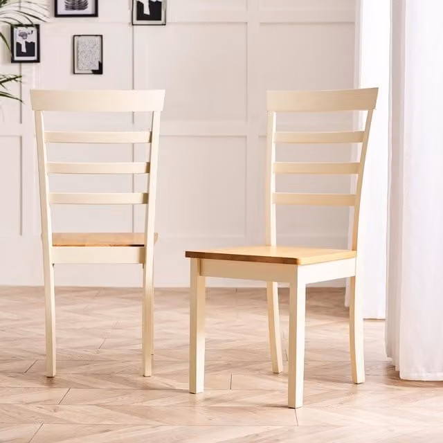 FurnitureboxUK Set of 2 Whitby Solid Rubberwood Dining Chairs in Beige