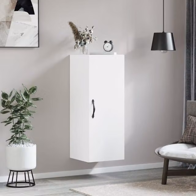 Berkfield Home Wall Mounted Cabinet in White, W/D/H: 34.5 x 34 x 90 cm