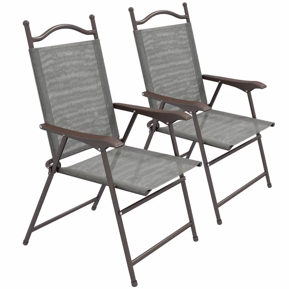 Wyld Haus Set of 2 Dark Grey Folding Garden Chairs with Metal Mesh Seats – 2