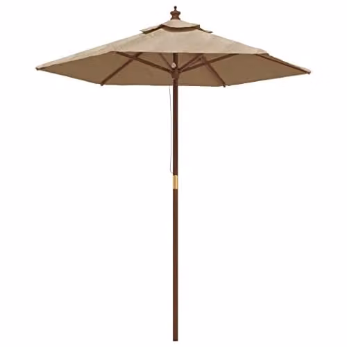 vidaXL Garden Parasol with Wooden Pole and Polyester Canopy in Beige, W/D/H: 196 x 231 cm