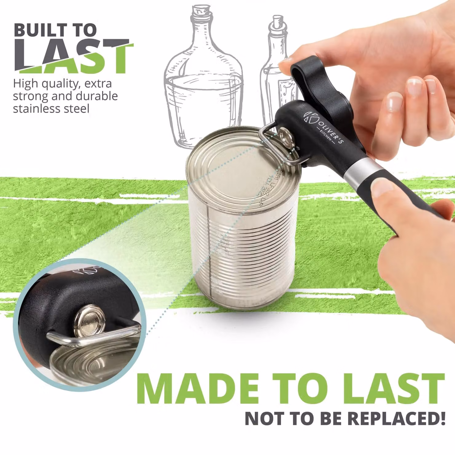 Oliver's Kitchen Safety Can Opener in Black with Ergonomic Grip and Stainless Steel Blades – 2