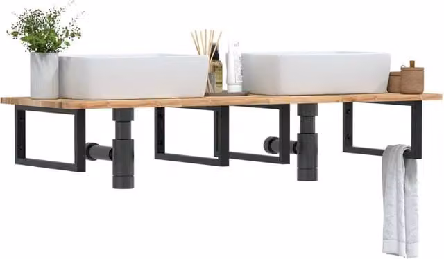 Berkfield Home Wall Mounted Basin Shelf in Brown Acacia Wood and Steel