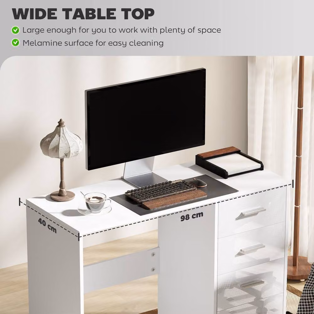 STILVORA Modern Writing Desk with Dual Pedestal and High Gloss White Finish – 6
