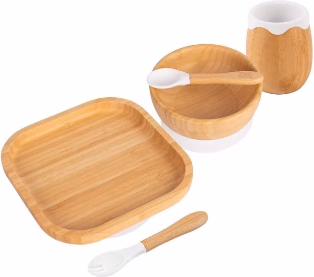 Tiny Dining 5-Piece Bamboo and Silicone Baby Weaning Set in White