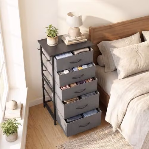 HOMCOM Modern Grey Wall Mounted Chest of Drawers for your Bedroom – 5