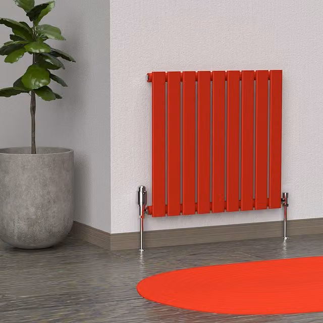 Lux Heat Flat Horizontal Single Coloured Steel Radiator in Red, W: 60.0 cm, H: 63.0 cm