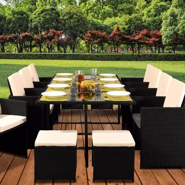 Comfy Living 13 Piece Black Cube Rattan Garden Furniture Set with Cover