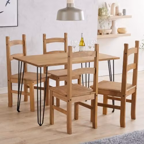Core Products Augusta Rectangular Industrial Dining Table in Waxed Pine with Metal Legs, W: 150 cm, D: 75 cm, H: 76 cm – 2