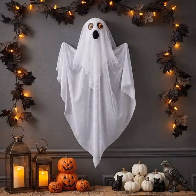Garden Greatness Eerie Spooking Hanging Ghost Decoration, White Textile, 1 Pack – 1