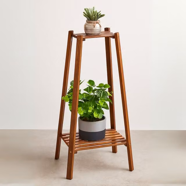 Rafaelo Mobilia 2 Tier Wooden Indoor Outdoor Plant Stand in Brown