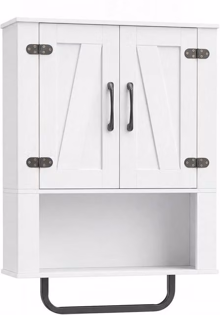 VOGREX White Rustic Farmhouse Wall Mounted Bathroom and Kitchen Cabinet with Hinged Doors and Internal Shelves – 1