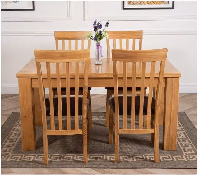 Thats Furniture Dakot Dining Table and 4 Harvard Chairs, Brown Oak Wood, W: 152 cm, D: 87 cm, H: 87 cm