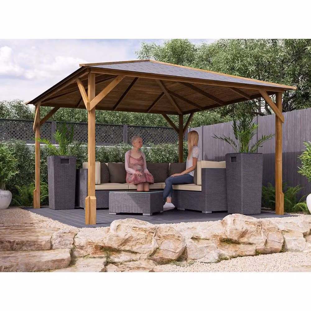 Dunster House Utopia 300 Wooden Gazebo in Brown with Roofing Felt, W/D/H: 300 x 300 x 250 cm – 4