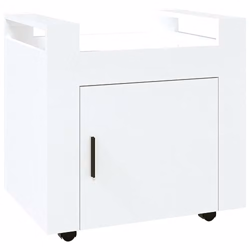 vidaXL High Gloss White Engineered Wood Desk Trolley with Castors