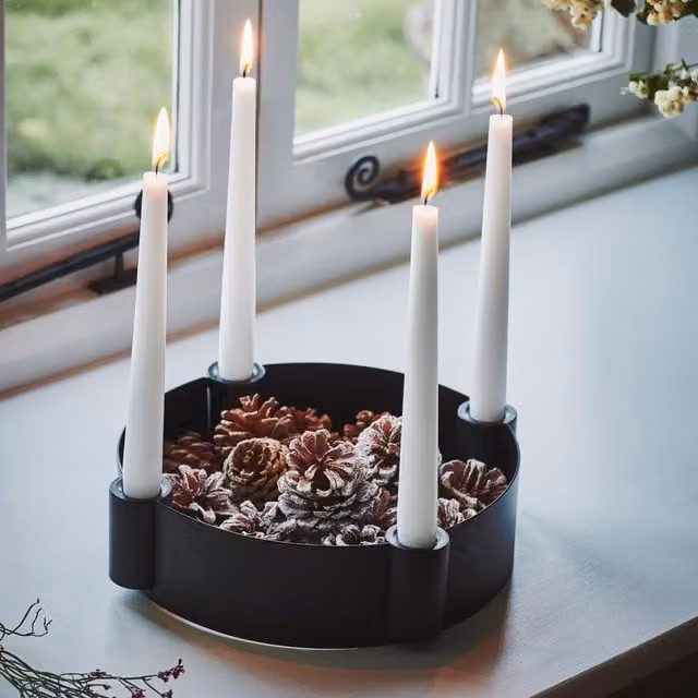 Ivyline Black Metal Round Tabletop Centrepiece Candle Holder, W: 25 cm, H: 7 cm