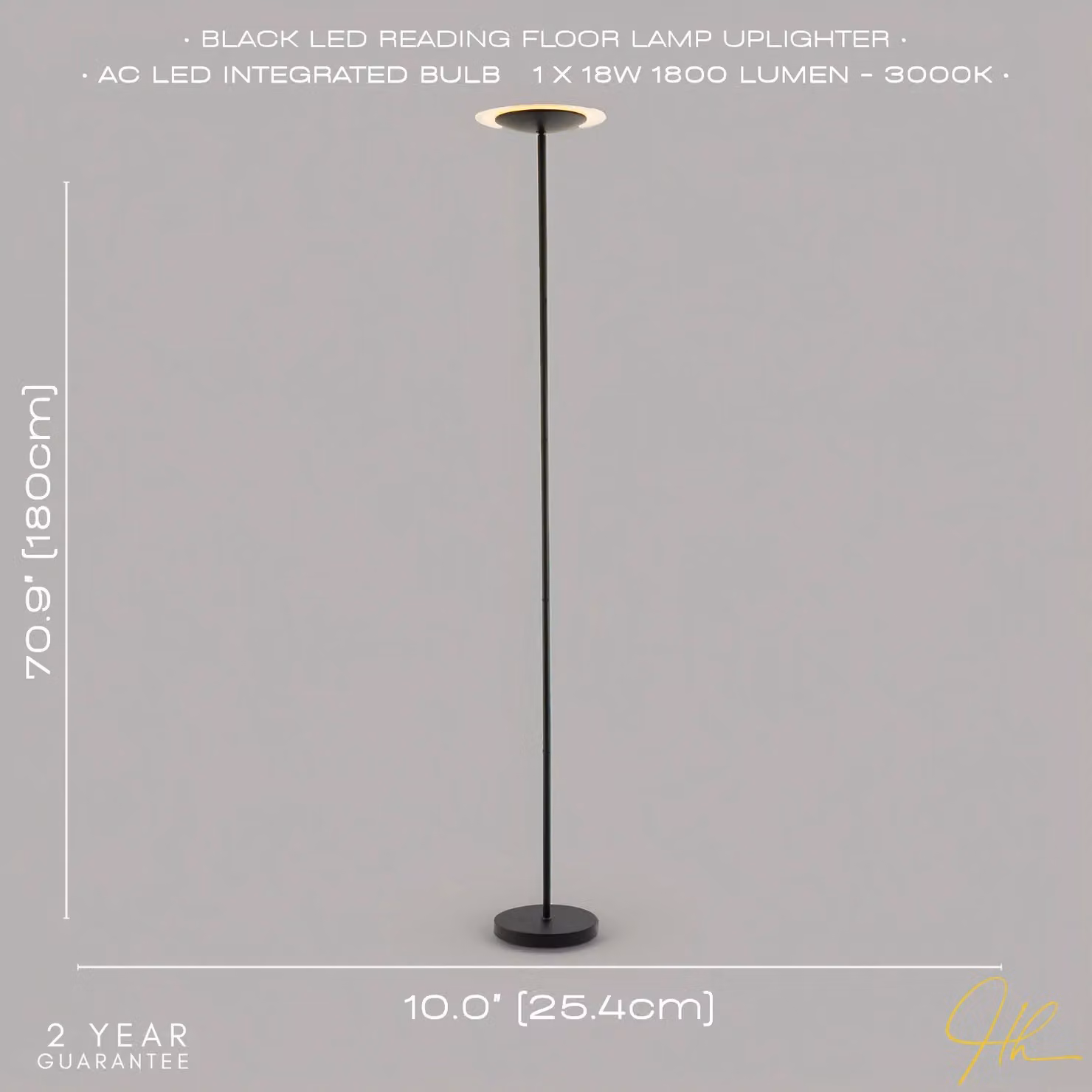 Happy Homewares LED Black Switched Uplighter Floor Lamp with White Shade – 2