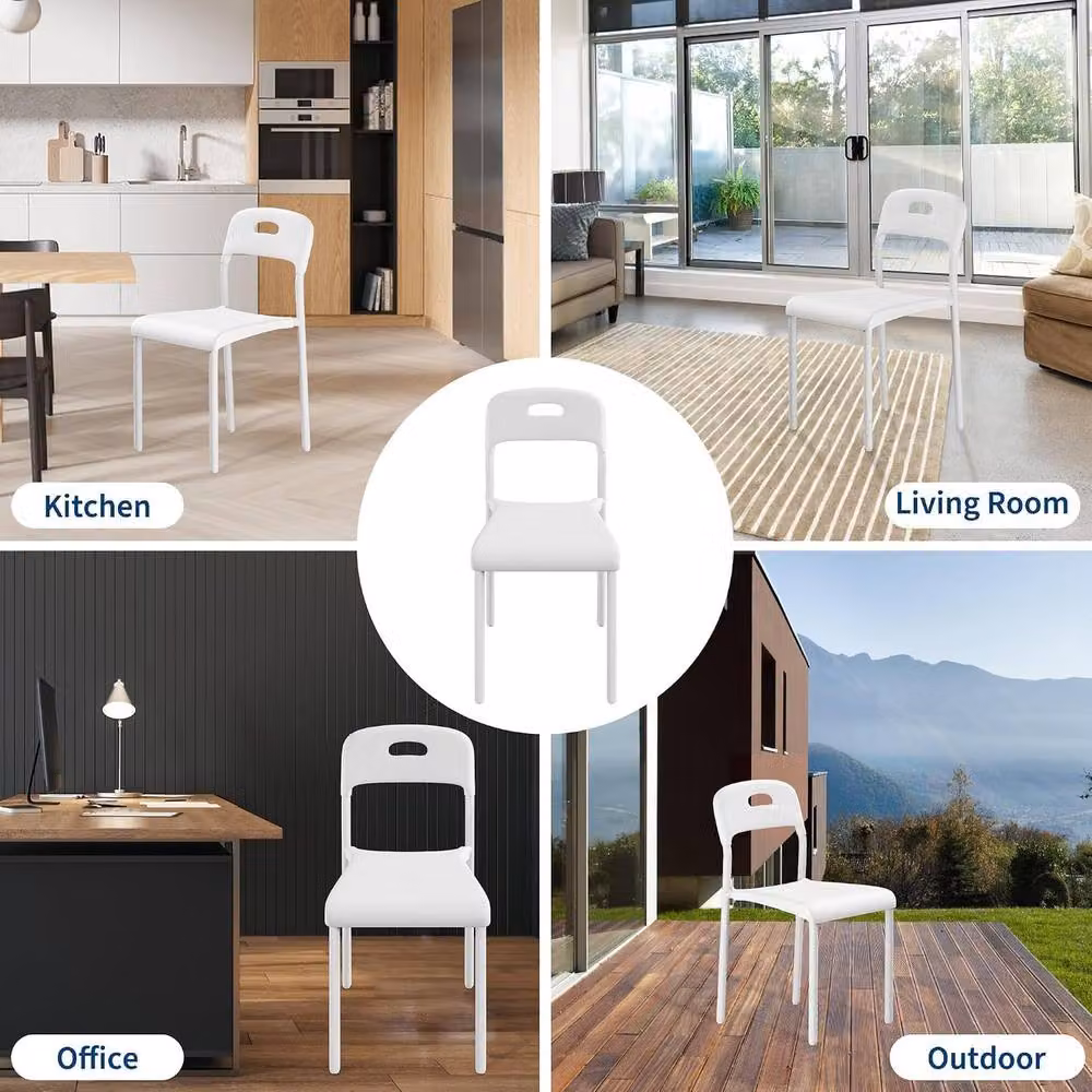 London Boutique Set of 2 Modern Stackable White Plastic and Metal Kitchen Side Chairs – 4