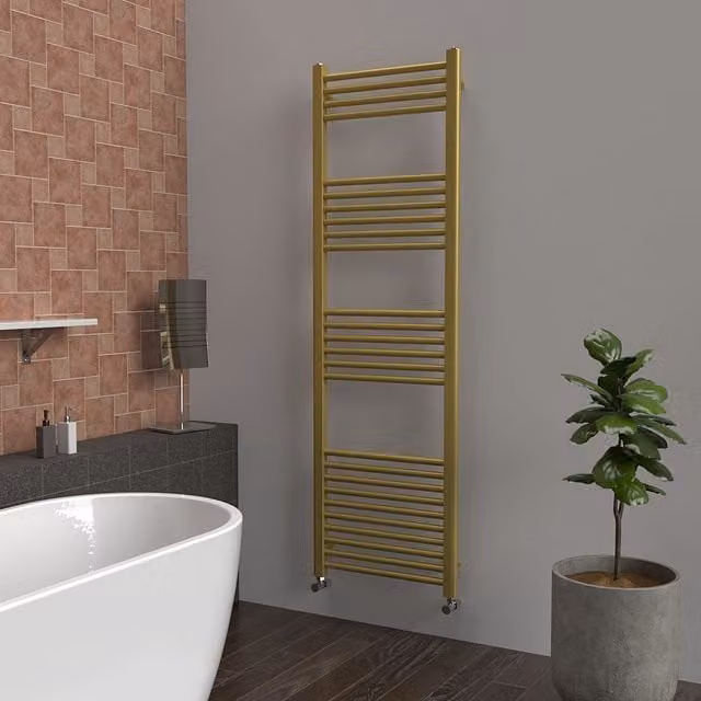 Lux Heat Metallic Gold Steel Wall Mounted Towel Radiator H 160 cm x W 50 cm