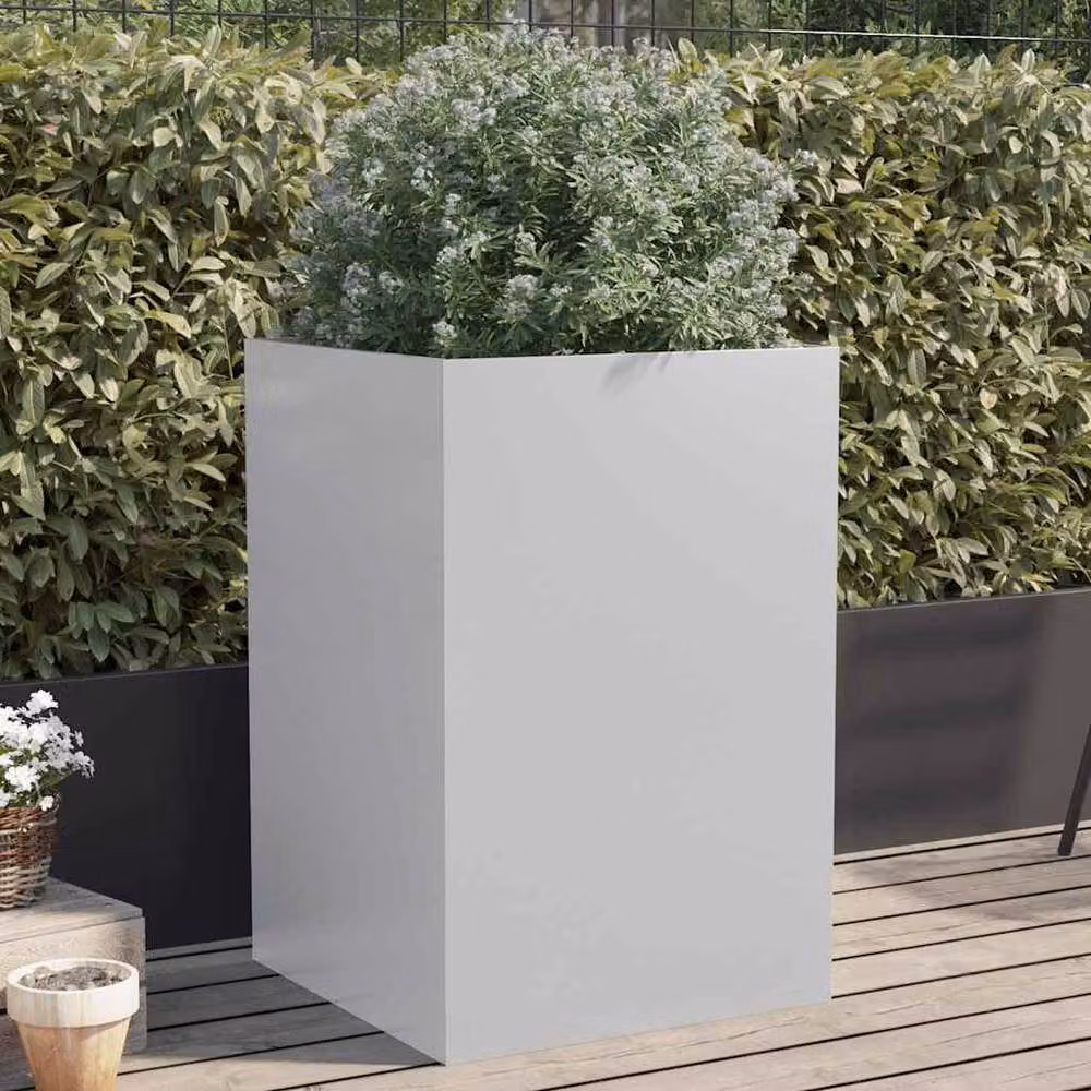 Berkfield Home Silver Galvanised Steel Planter Tub W: 52 cm, D: 48 cm, H: 75 cm – 2