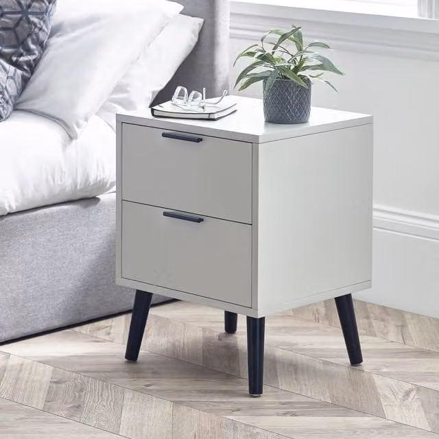 Julian Bowen Alba 2 Drawer Bedside Table in Silk Grey with Soft Close Drawers