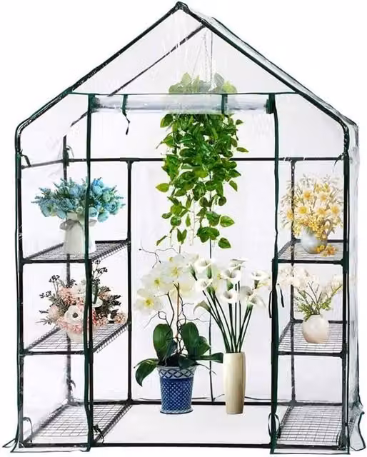FLAVORA Compact Green Walk-In Greenhouse with Reinforced Steel Frame and Shelving, 0.6m2 – 1