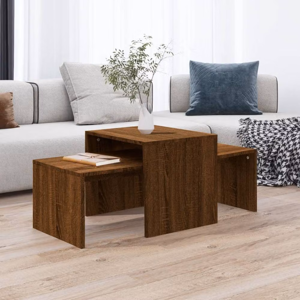 Berkfield Home Brown Oak Nested Coffee Table Set in Engineered Wood, W: 100 cm, D: 48 cm, H: 40 cm – 2