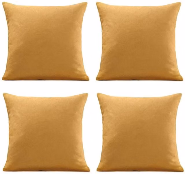 Luxor Living Set of 4 Yellow Velvet Chenille Square Cushions with Removable Covers, W/D/H: 45 x 45 x 45 cm – 1