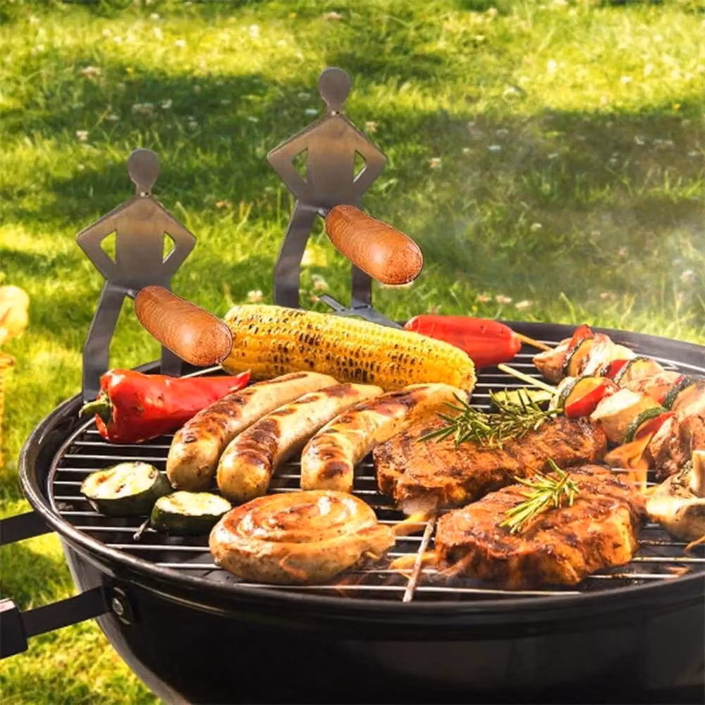 FLAVORA Funny Man Shape BBQ Sausage Grill Holder in Silver Metal, W/D/H: 15.0 x 15.0 x 5.5 cm – 3