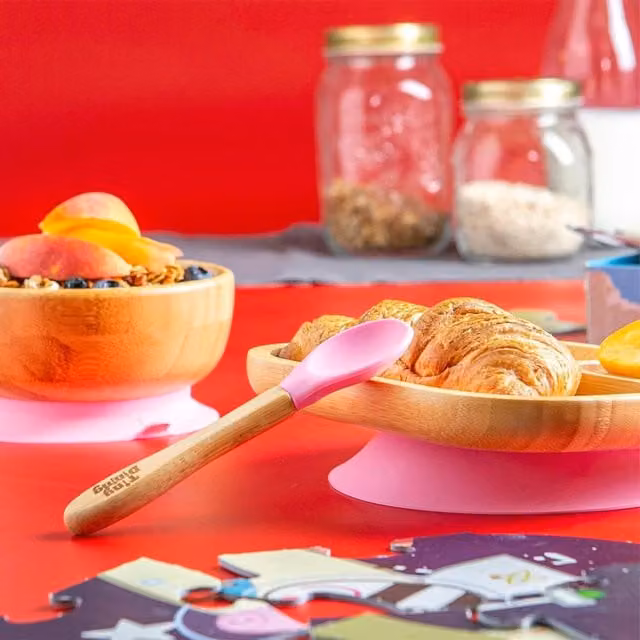 Tiny Dining Children's Bamboo and Silicone Tip Spoon in Pink