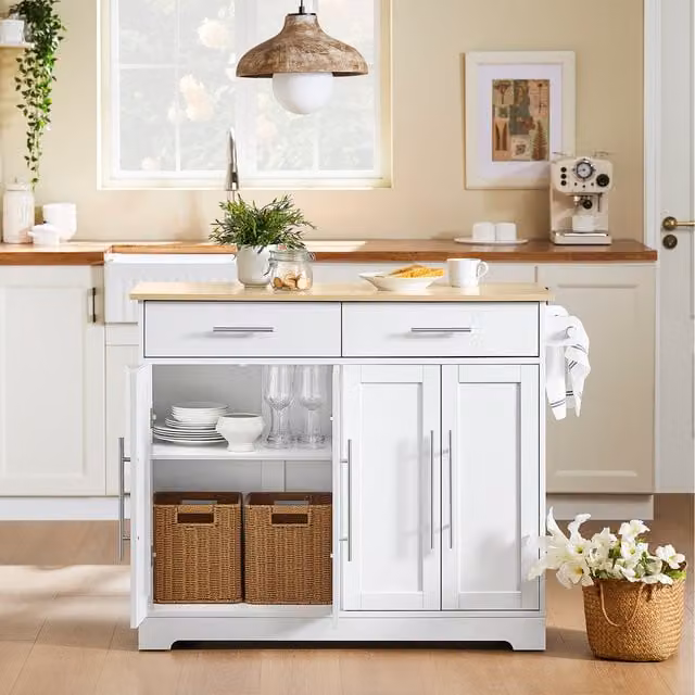 SoBuy Rolling Kitchen Storage Trolley with Extendable Worktop in White