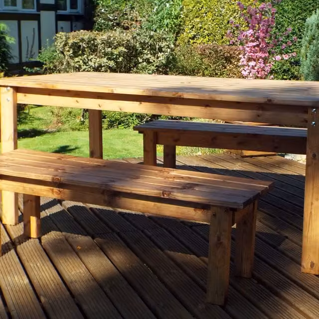 Charles Taylor Six Seater Form Bench Set in Redwood Brown and Orange