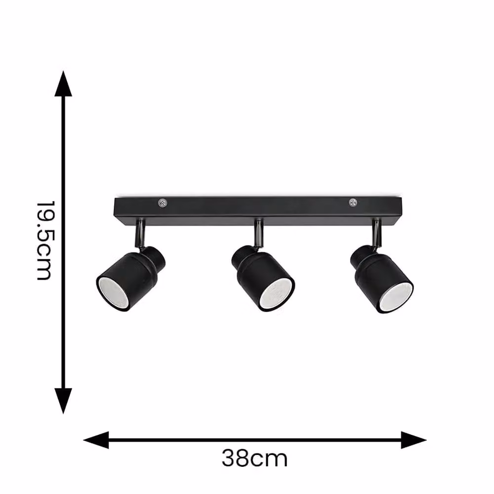 ValueLights 3-Bar Adjustable GU10 Ceiling Spotlight Bar, IP44 Rated Bathroom Light in Black or Gold/Brass – 4