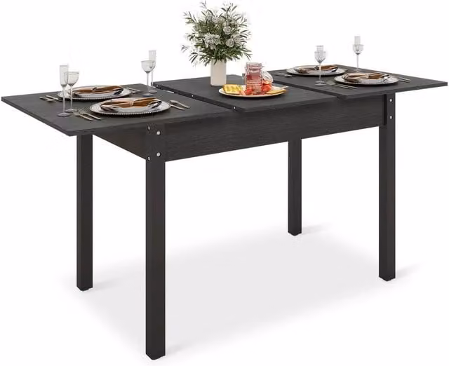KORVIXA Black Extendable Square Wooden Dining Table, W/D: 100 x 100 cm