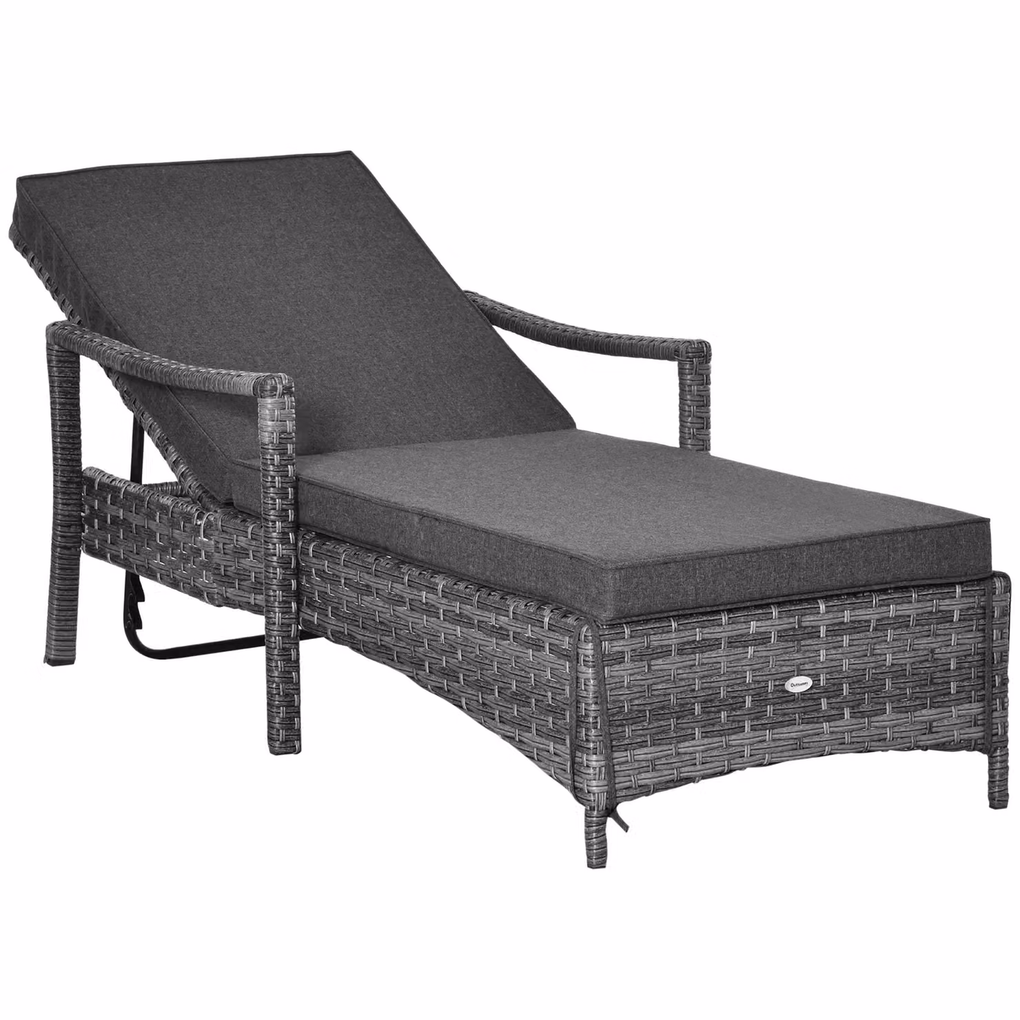 Outsunny Grey Rattan Sun Lounger with 4-Level Adjustable Headrest, W: 62.5 cm, D: 192 cm, H: 52.5 cm – 8