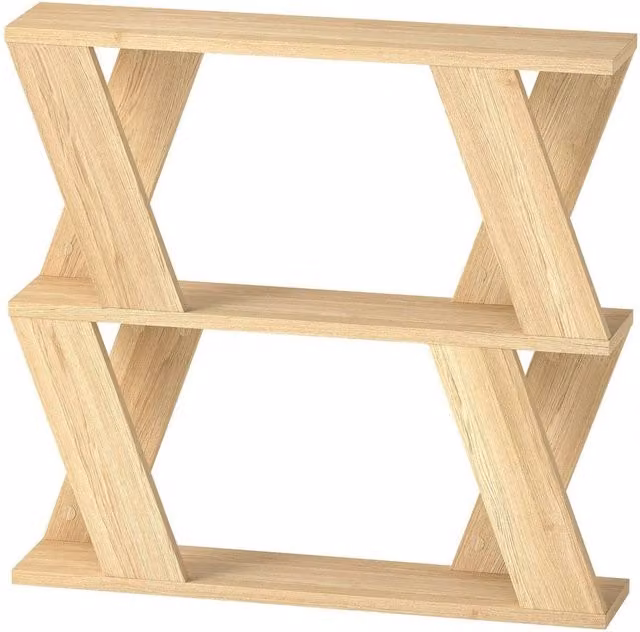 Kelvenix Brown Wooden 2-Tier Side Table with Storage Shelf and X-Frame Design