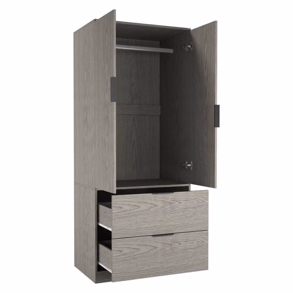KORVIXA Minimalist Grey Bedroom Wardrobe with 2 Doors and 2 Drawers, H 180 cm x W 100 cm x D 60 cm – 2