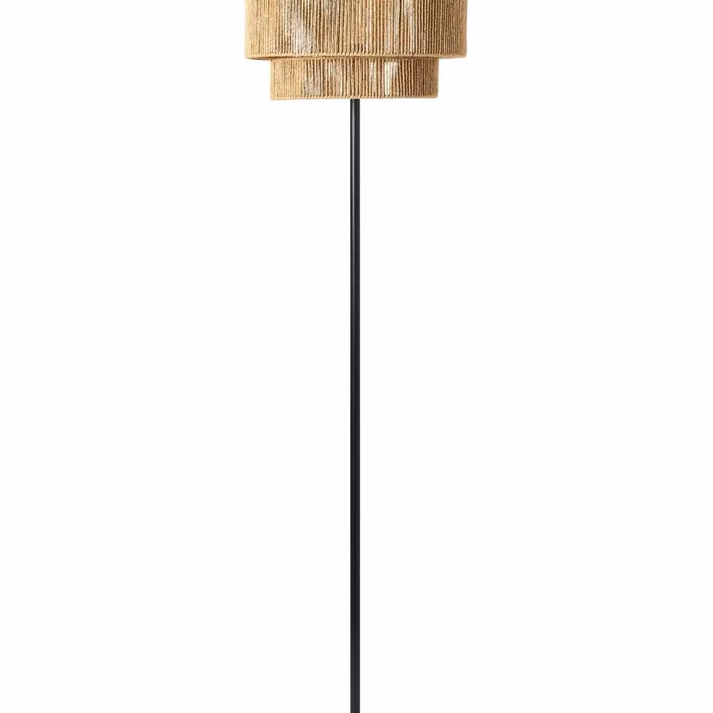 Wyld and Coco Boho Style Floor Lamp with Natural Paper and Rattan Shade and Matte Black Metal Base – 2